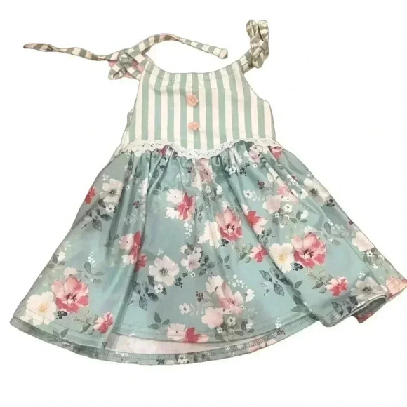 Marie Nicole Boutique Sundress Stripes Floral Pink and Blue 12-18 Months NWT - Picture 1 of 2